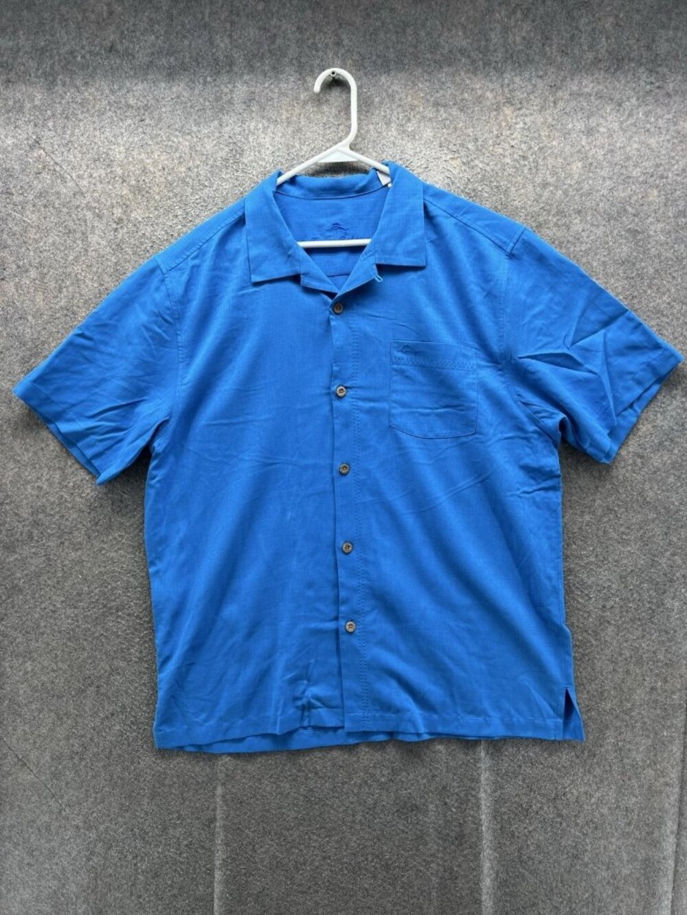 Tommy Bahama Shirt Men Large Blue Solid Short Sleeve Button Up Camp Casual